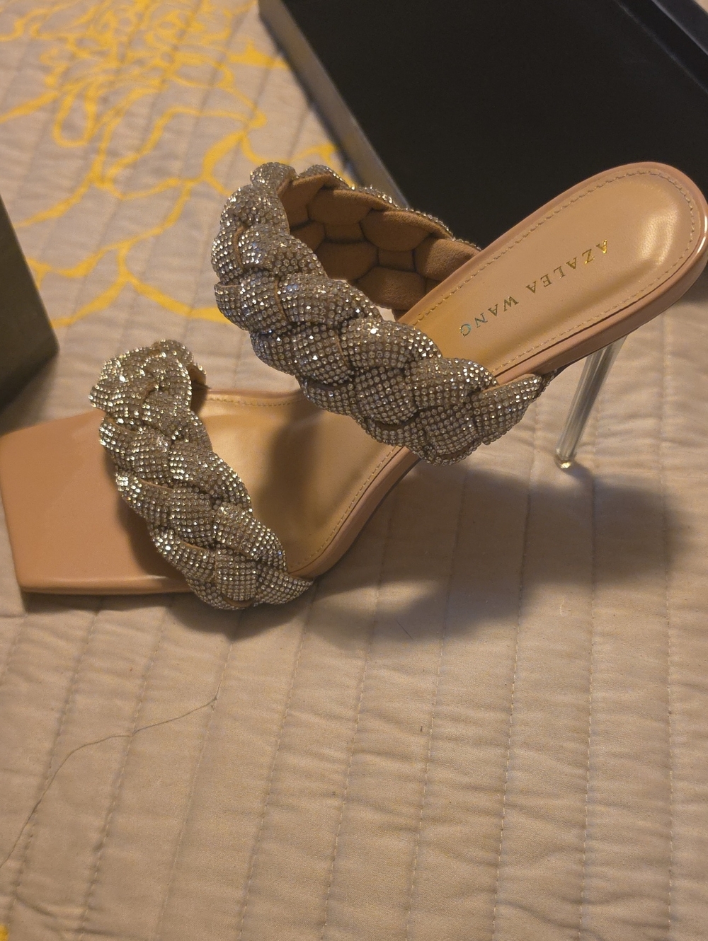 Alaia Wang Nude Heeled Sandal with Braided Crystal Straps
